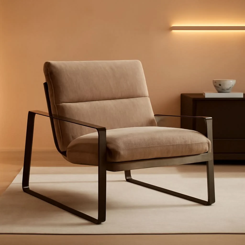 Comfortable Khaki Chenille Accent Chair With Armrest Upholstered Enhanced