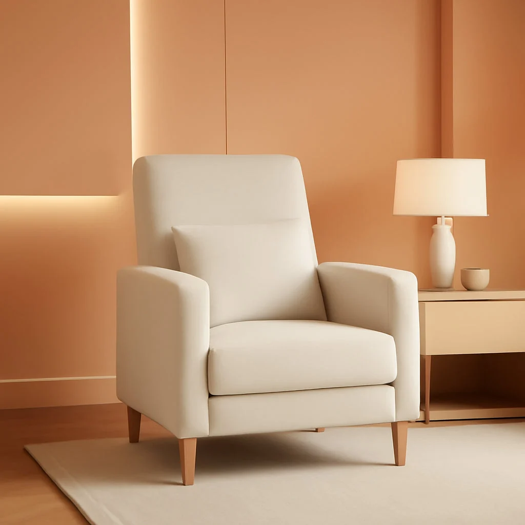 High-Grade Beige Upholstered Accent Chair With Ergonomic Back Minimalist