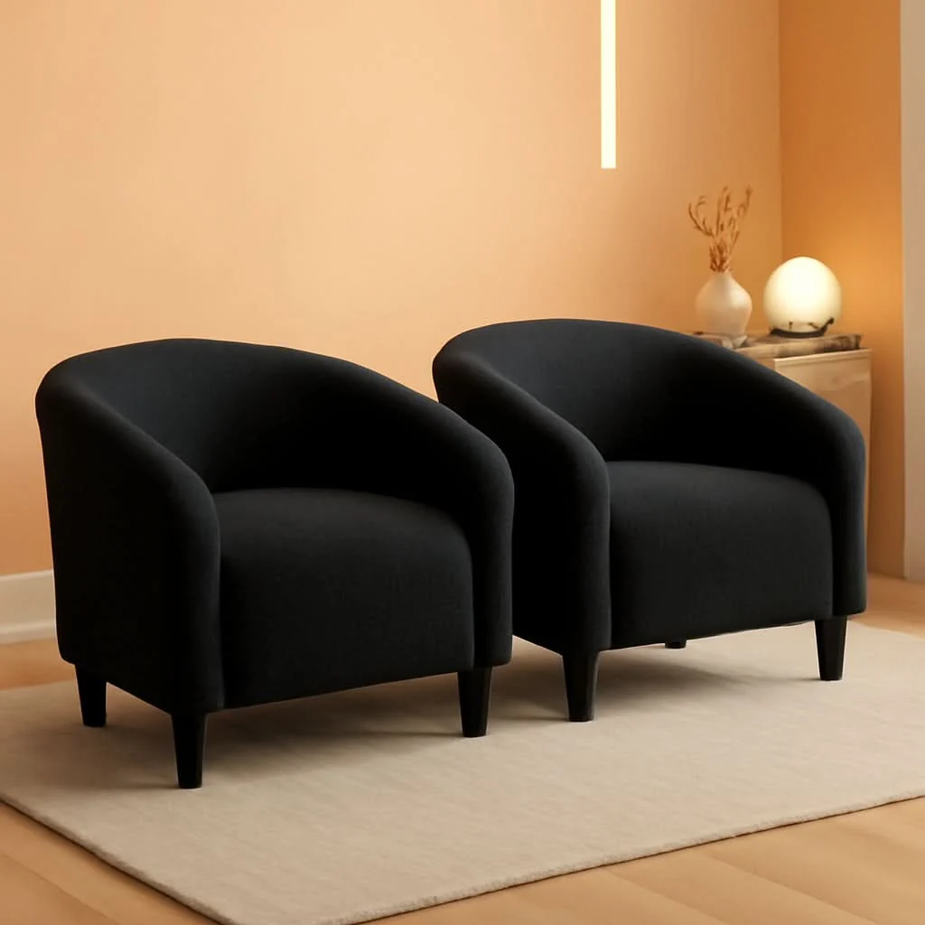 Relaxed Black Boucle Armchair Club Chair Cushioned Comfort Exclusive