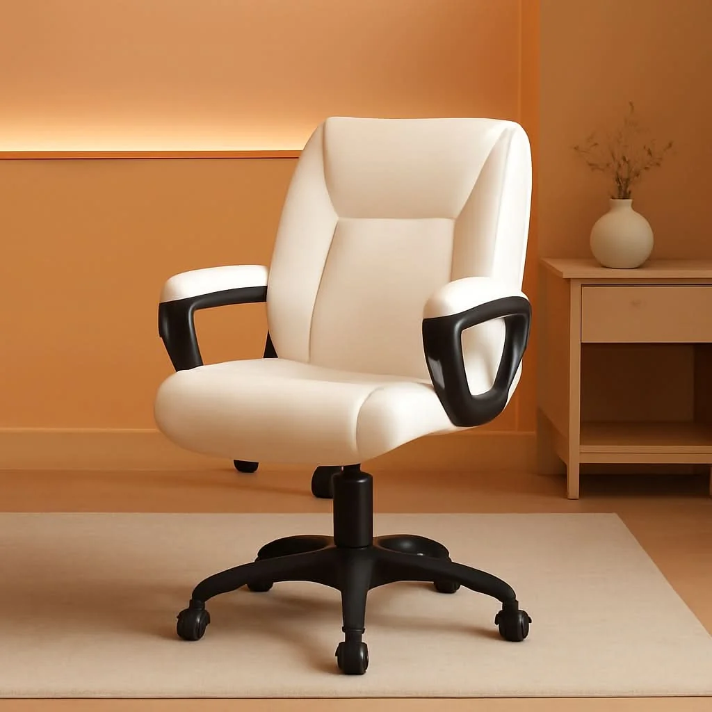 Smooth Cream Padded Office Chair Armrests Height Adjustable Fashionable