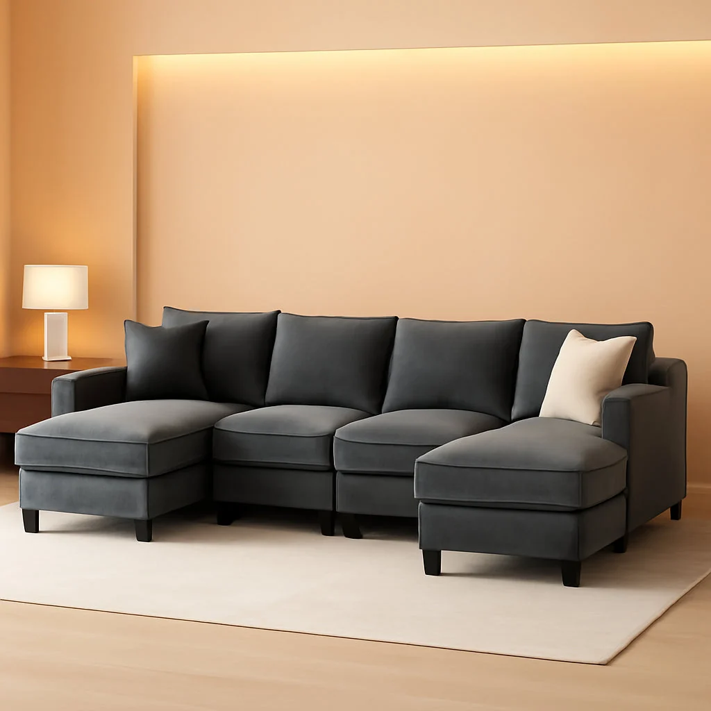 Sustainable Charcoal Grey Luxurious Modular U Shaped Sectional Casual
