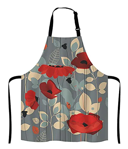 Carefully Designed Poppy flowers Bib Apron with Adjustable Neck for Men Women Innovative