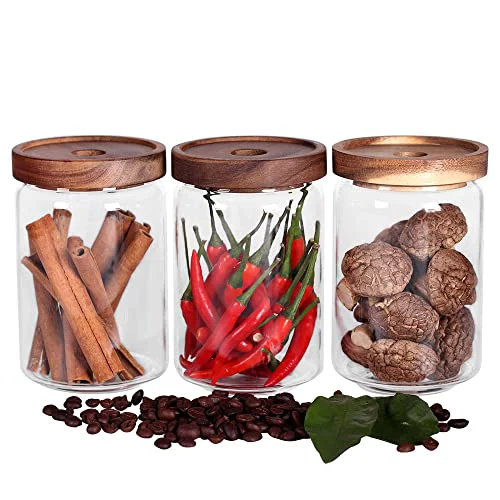 Premium Material Glass Jars Food Storage Containers with Airtight Acacia Lids Recyclable