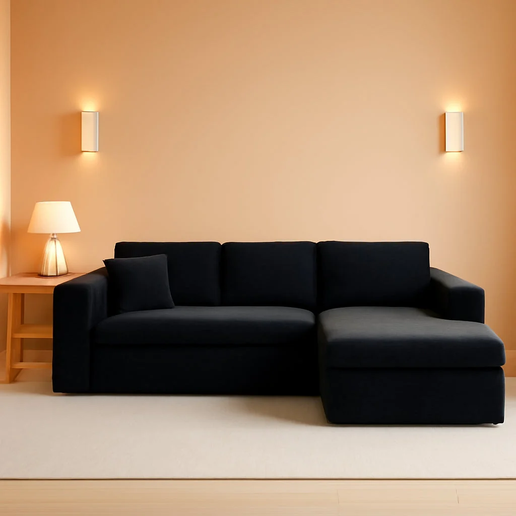 Official 106 Inch Black Corduroy Upholstered Sectional Sofa Optimized