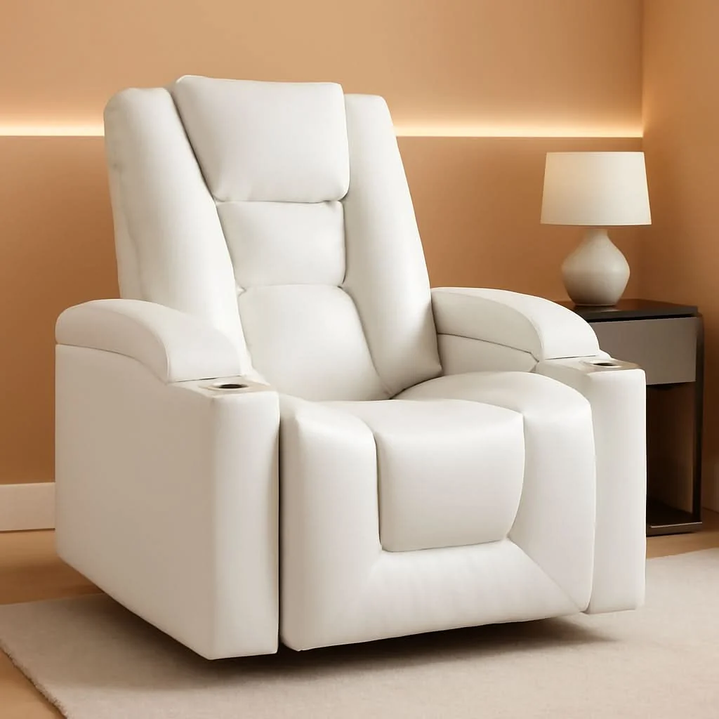 Premium Material Cream White Power Recliner Chair With USB Ports And Hidden Storage Soft