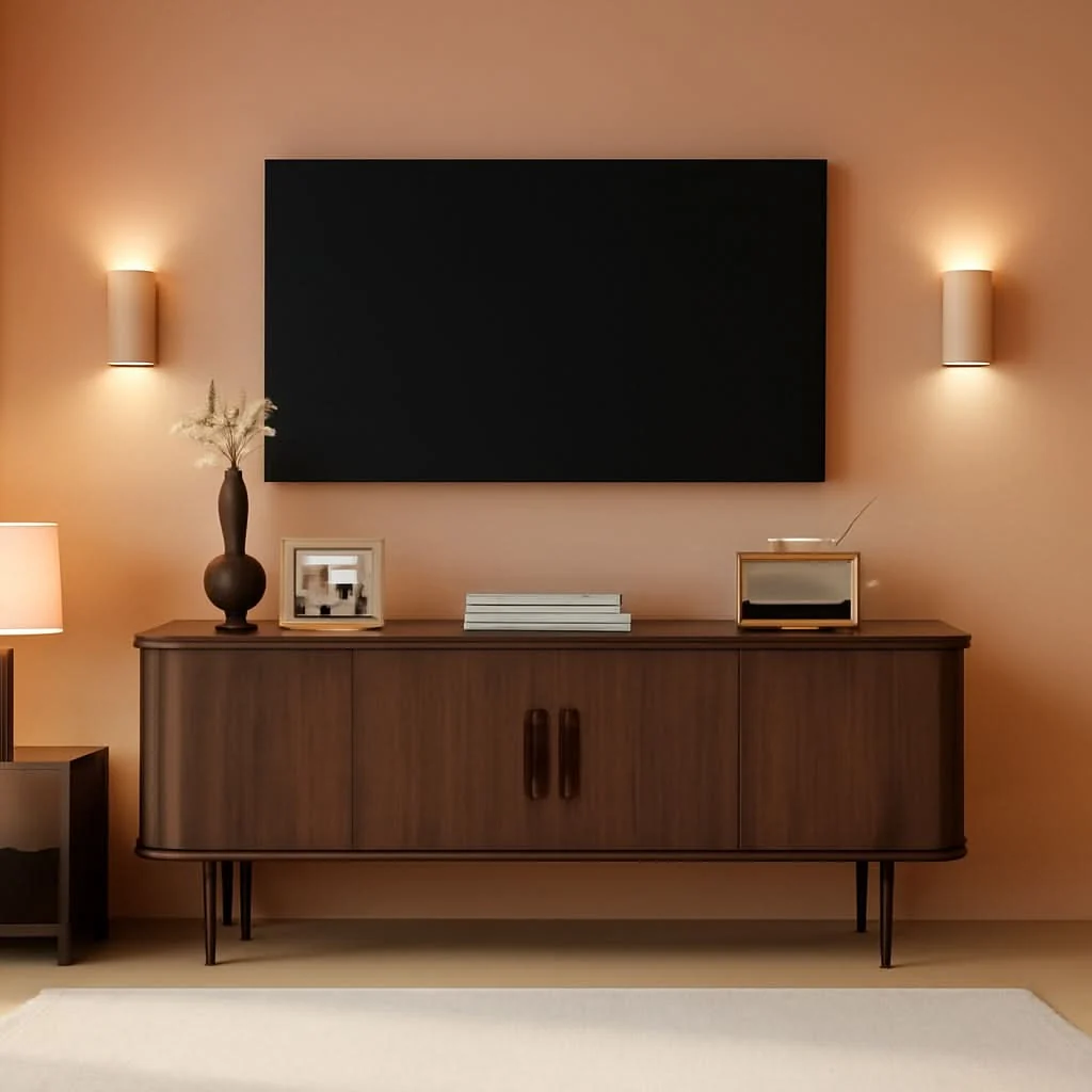 Breathable Walnut 55 Inch TV Stand Modern Console Entertainment Fashionable