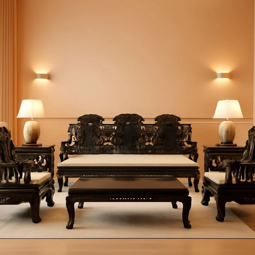 Reusable Dark Cherry Rosewood Mother Pearl Motif Living Room Set Lightweight
