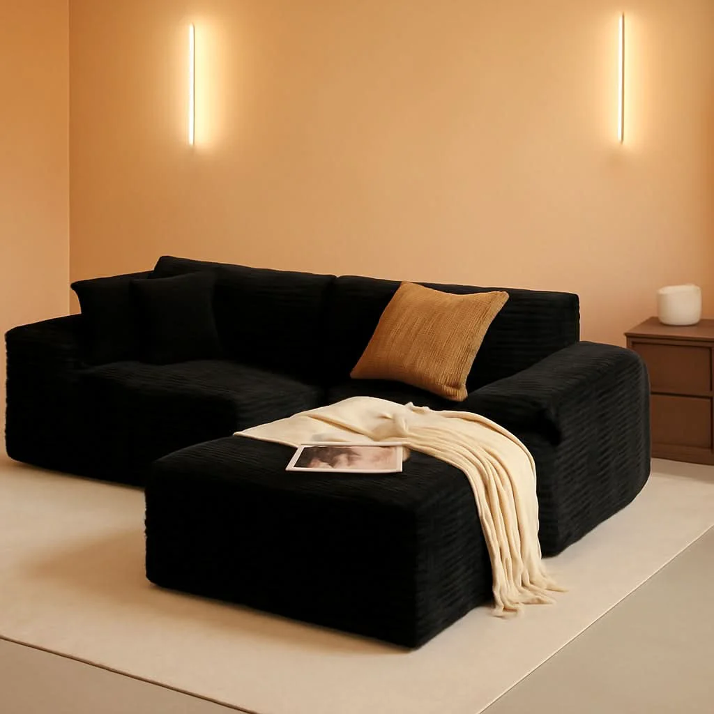 Specialty Versatile L-Shape Corduroy Sectional Couch for Comfort Eco-Friendly