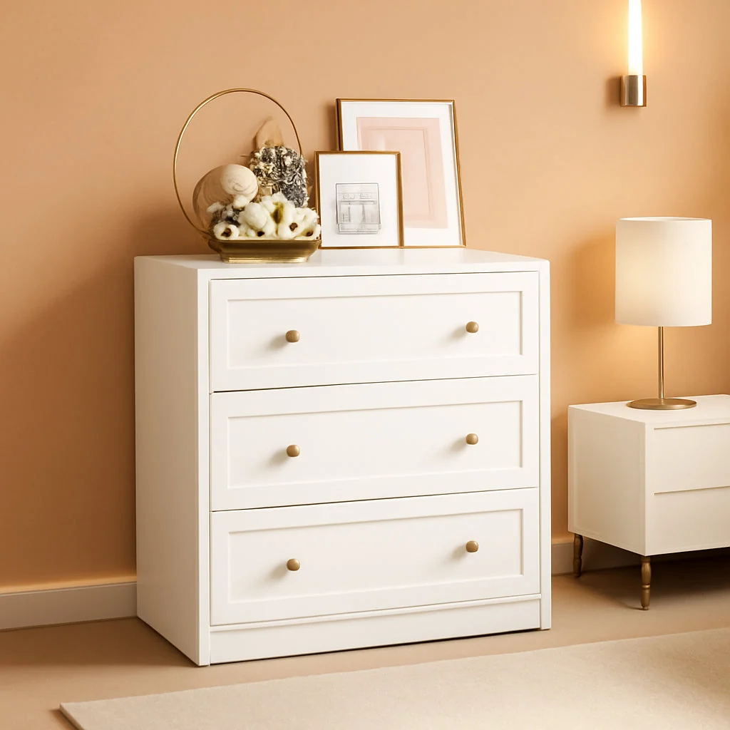 Specialty White Contemporary Solid Wooden Three Drawer Dresser Green
