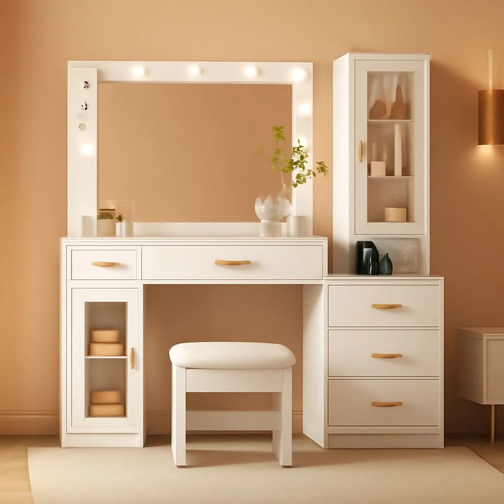 Carefully Designed White 49.2 Inches Contemporary Vanity Desk Illuminated Reliable