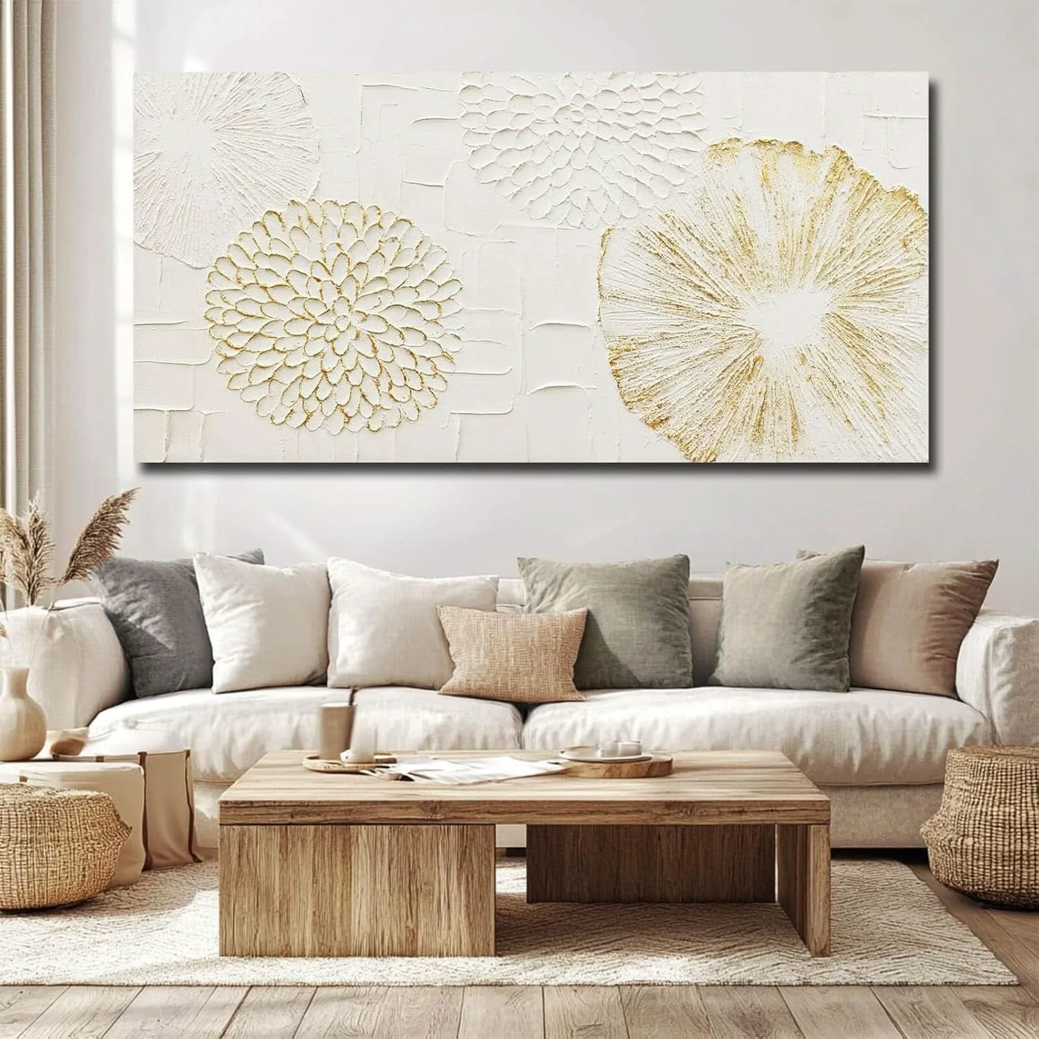 Crafted Elegant White Floral Canvas Wall Art 24×48 Inches Wide Long-Lasting