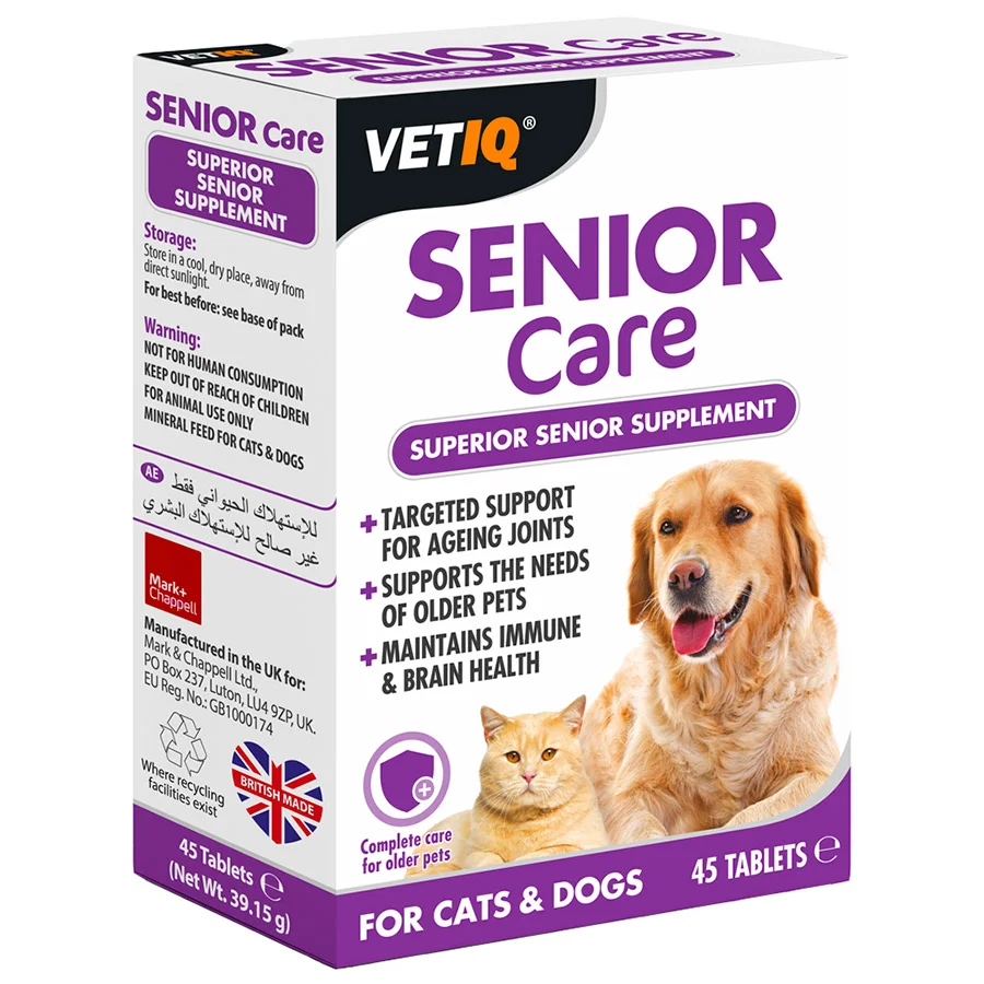 Trusted VetIQ Senior Care Cat Dog Supplement 45 Tablets High-Performance