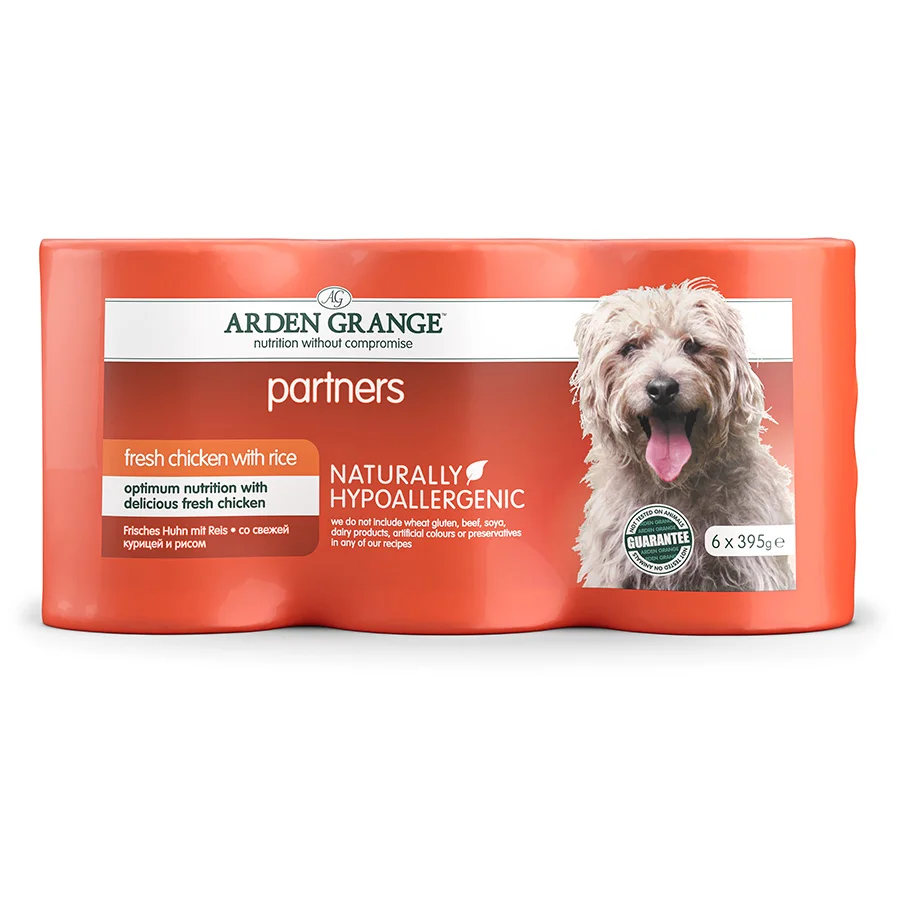 Clean Arden Grange Partners Adult Wet Dog Food Chicken with Rice 6x395g Pure