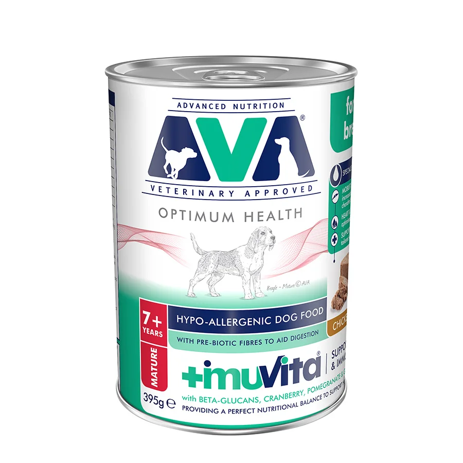 Authentic AVA Optimum Health Mature Wet Dog Food Chicken Pâté 395g Secure