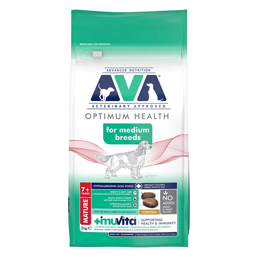 Original Design AVA Optimum Health Medium Breed Senior Dry Dog Food Chicken 2kg Quality