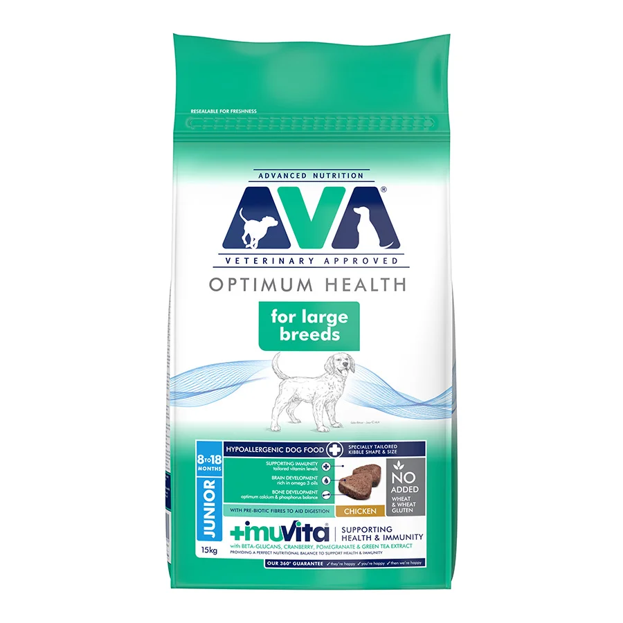 Modern AVA Optimum Health Large Breed Junior Dry Dog Food Chicken 15kg Advanced