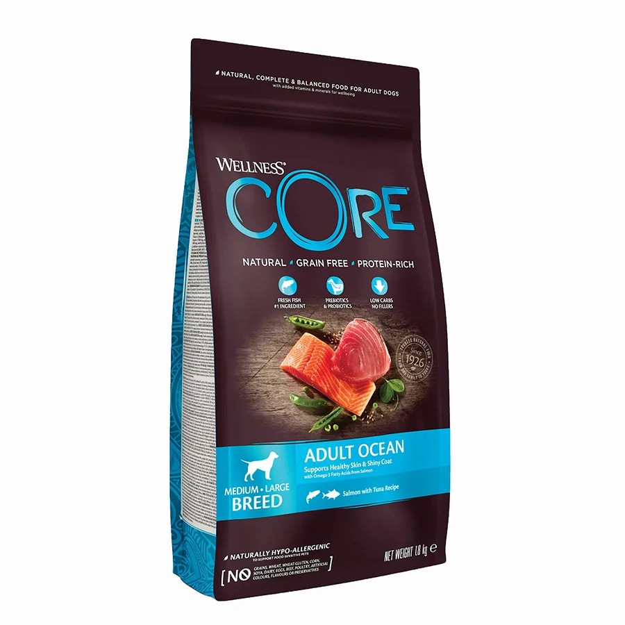 Trendy Wellness Core Complete Medium Large Breed Adult Dry Dog Food Salmon Tuna 1.8kg Refined