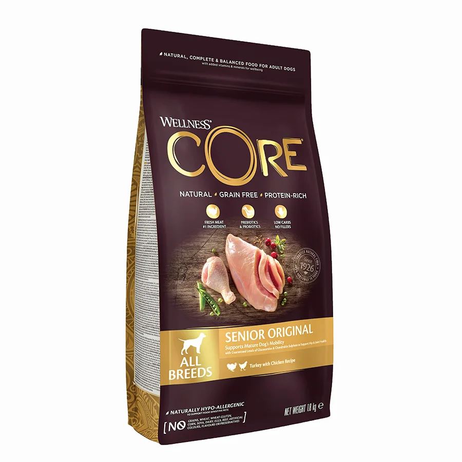 Quality Wellness Core Complete Senior Dry Dog Food Turkey with Chicken 1.8kg Breathable