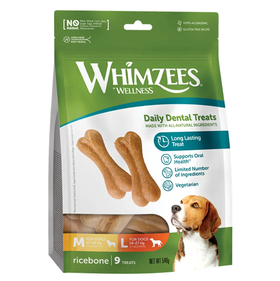 Healthy Whimzees Daily Dental Ricebones Medium Large Dogs 9 Pack 540g Sustainable