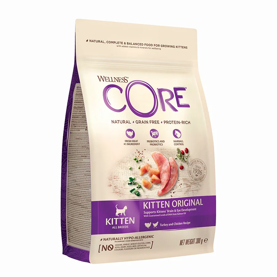 Reusable Wellness Core Complete Grain Kitten Dry Cat Food Turkey Chicken 300g Easy-to-Use