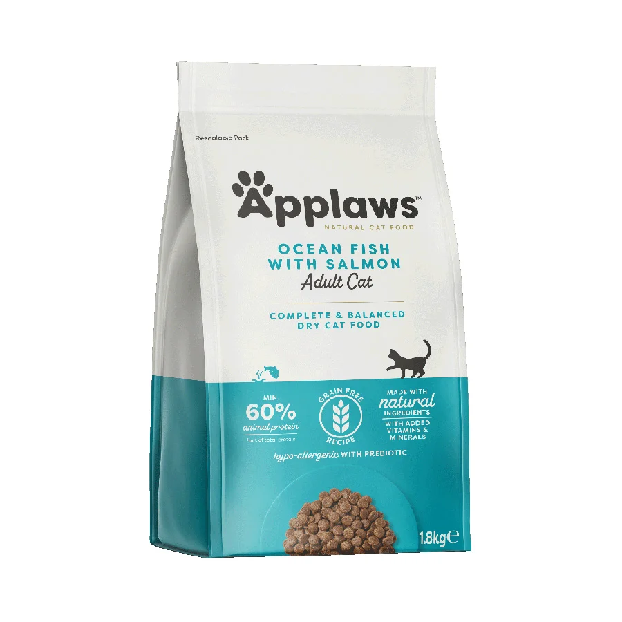 Recyclable Applaws Complete Balanced Grain Dry Adult Cat Food Fish with Salmon 1.8kg Responsible