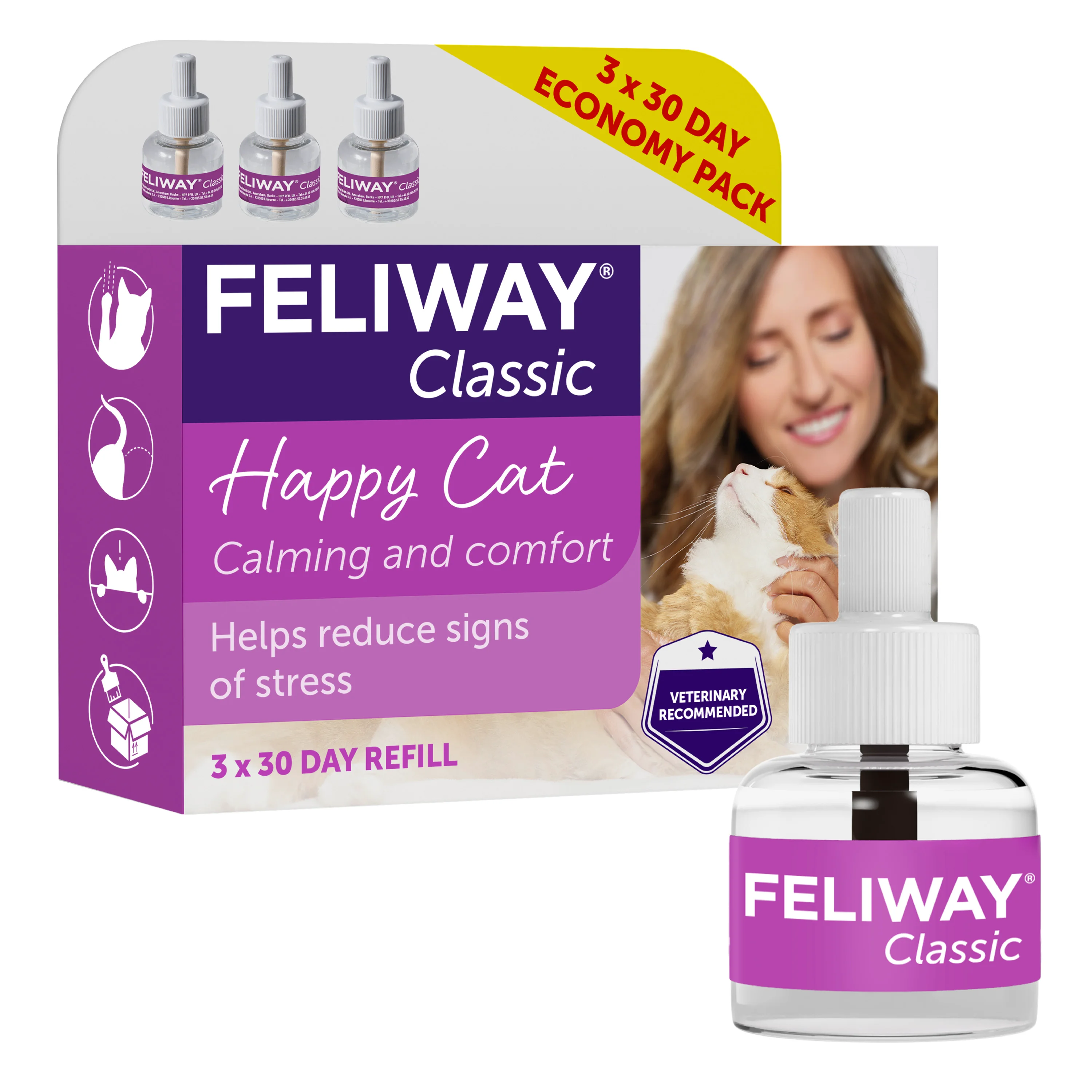 World-Class Feliway Classic Calming Pheromone Refill Value Pack for Cats 3x48ml Unique