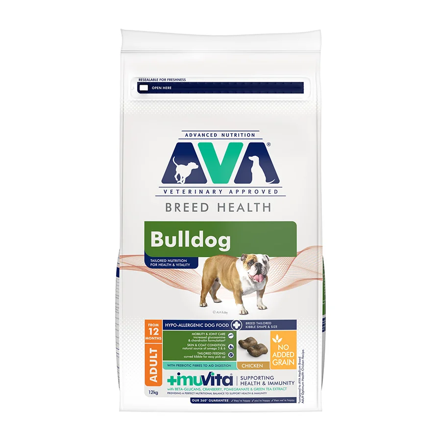 Luxury AVA Breed Health Bulldog Dry Dog Food Chicken 12kg Consistent