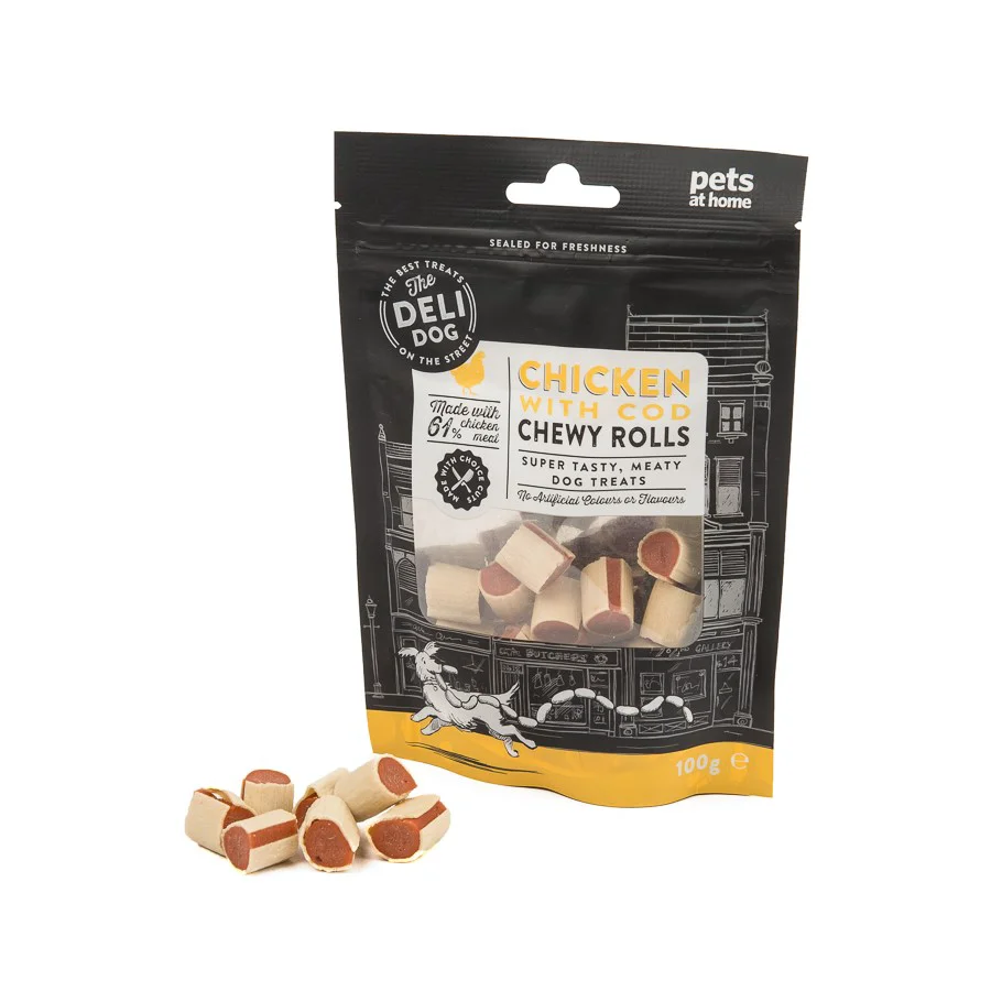 Trusted The Deli Dog Chicken with Cod Chewy Rolls Dog Treats 100g Minimalist