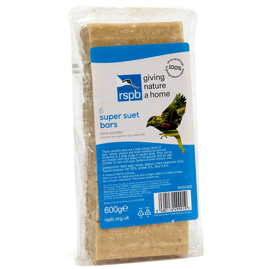 Pure RSPB Super Suet Bars Wild Bird Food 6x100g Premium Material