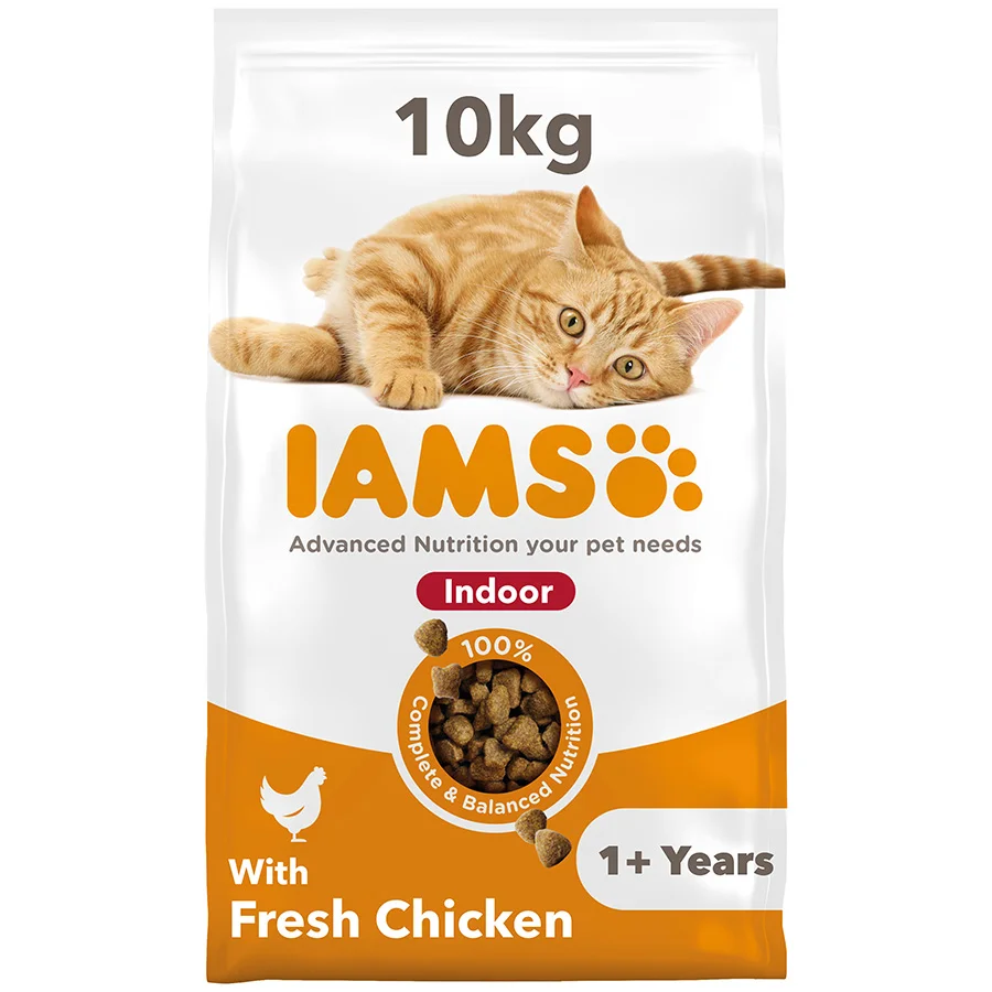 Smooth Iams Indoor Adult Dry Cat Food Chicken 10kg Environmentally Friendly