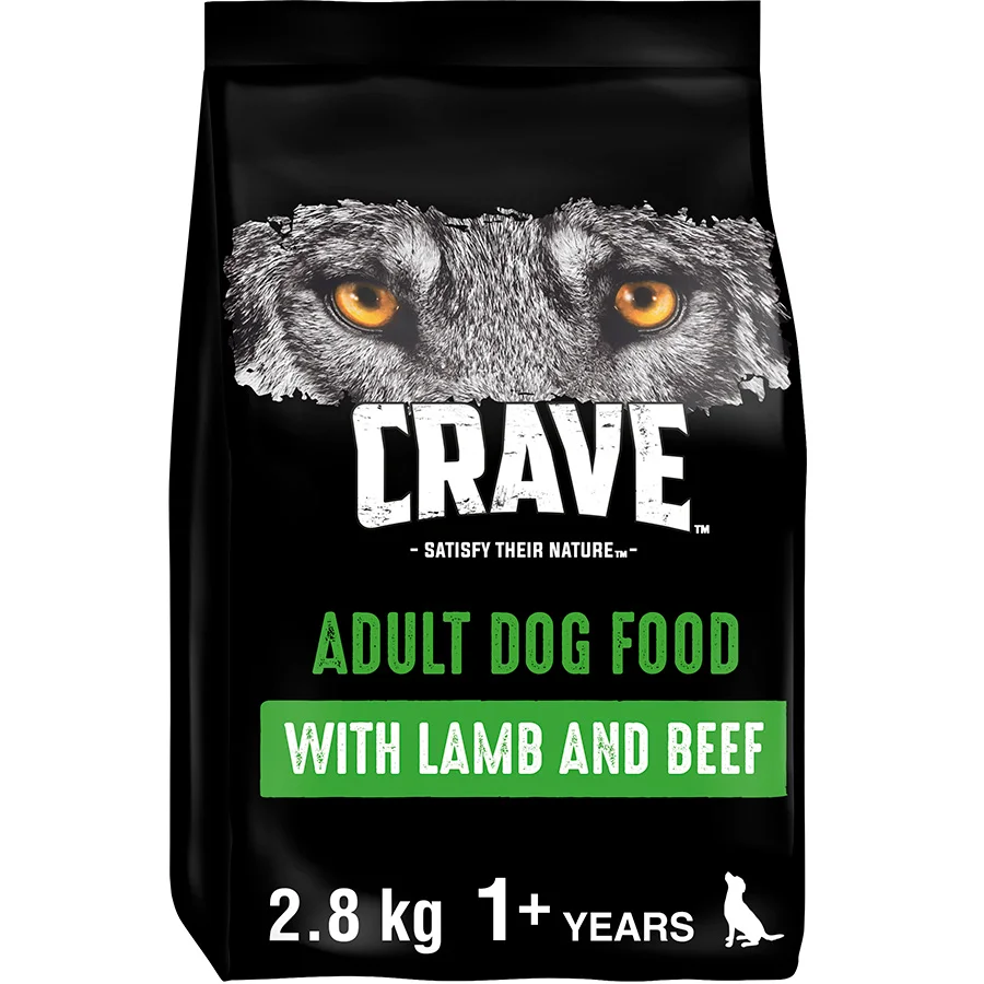 Recyclable Crave Grain Complete Dry Adult Dog Food Lamb Beef 2.8kg Sustainable
