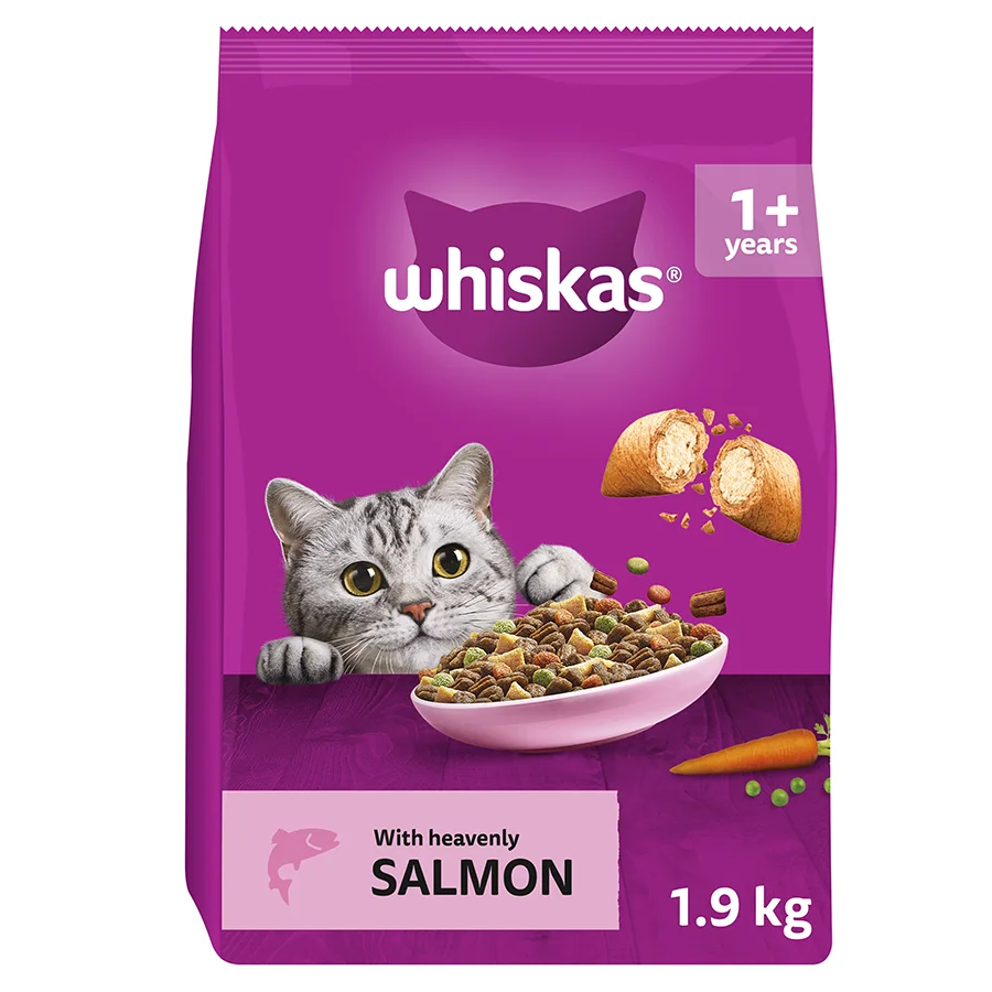 Refined Whiskas 1 Dry Adult Cat Food Salmon 1.9kg Recyclable