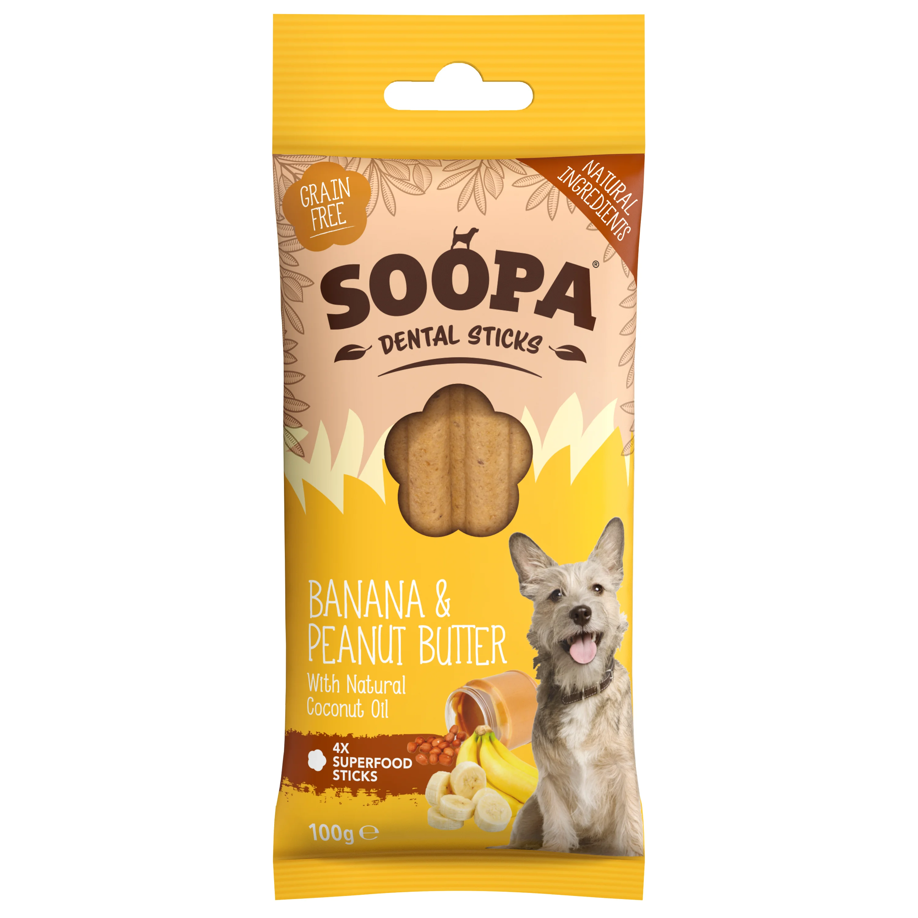 Modern Soopa Grain Dental Sticks Dog Treat Banana Peanut Butter 4 Pack Quality