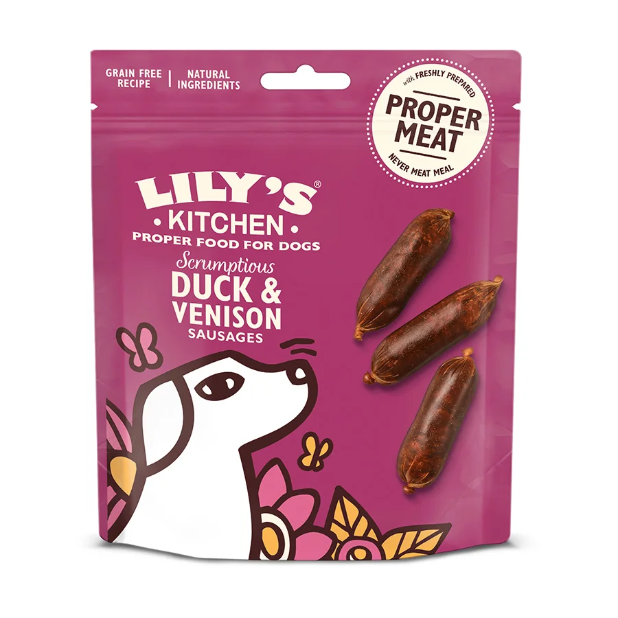 Original Design Lily x27 s Kitchen Duck Venison Sausages Dog Treats 70g Easy-to-Use