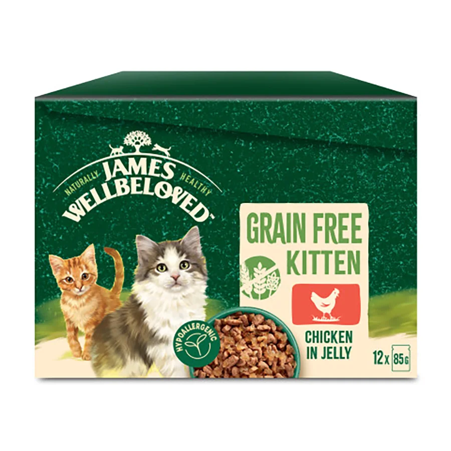 Responsible James Wellbeloved Grain Kitten Wet Cat Food Chicken Jelly 12x85g Modern