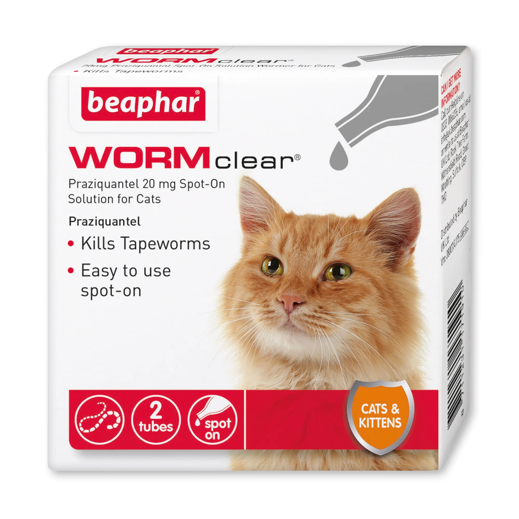 Premium Material Beaphar WORMclear Worming Spot-On for Cats 2 Pack Original