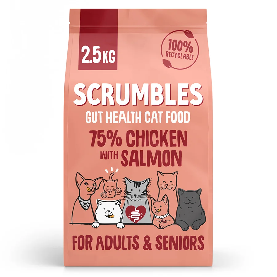 Excellent Scrumbles Complete Adult Senior Dry Cat Food Chicken Salmon 2.5kg Comfortable