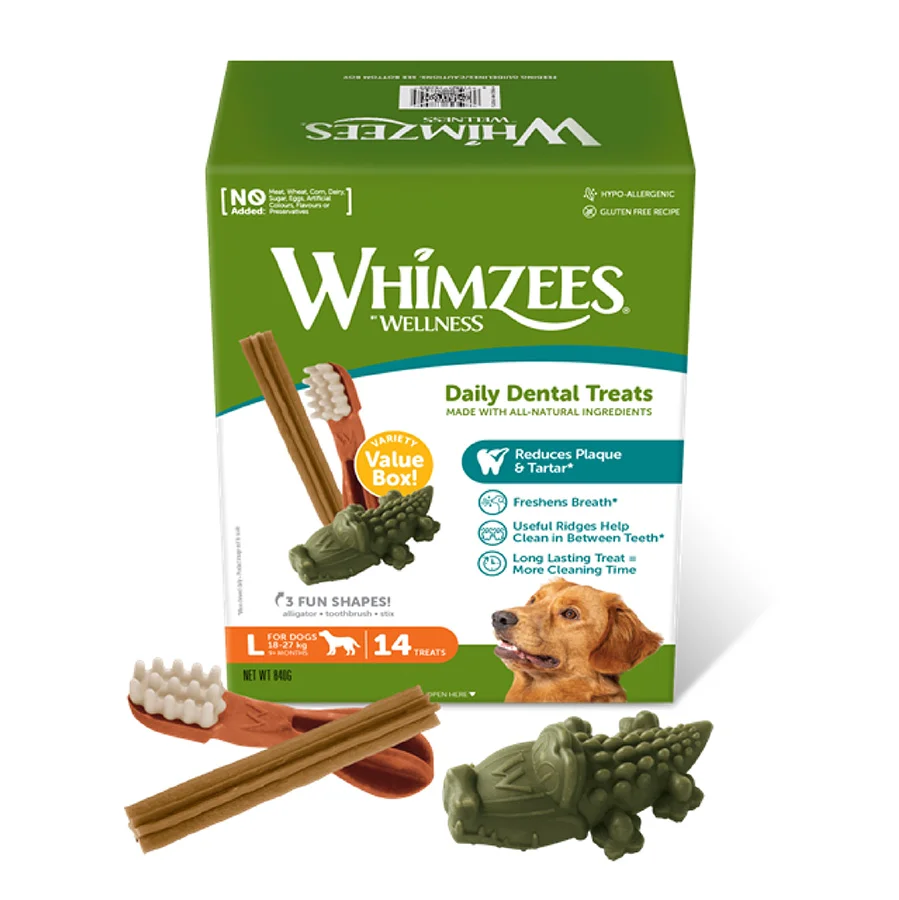 Elegant Whimzees Daily Dental Variety Box Large Dogs 14 Pack 840g Secure