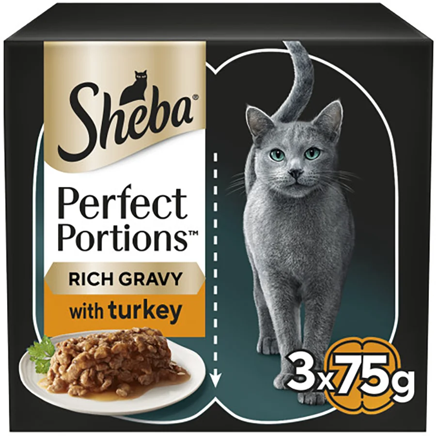 Original Sheba Portions Wet Adult Cat Food Turkey In Gravy 6 x 37.5g Refined