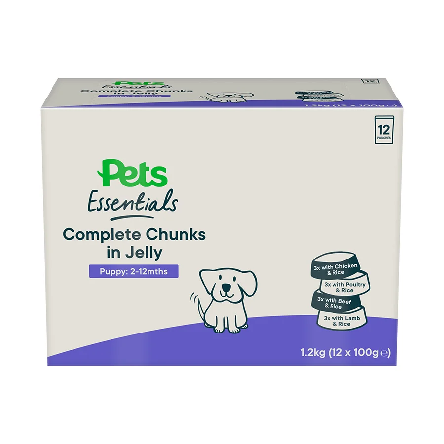 Contemporary Pets Essentials Complete Wet Puppy Food Chunks in Jelly 12x100g Elegant