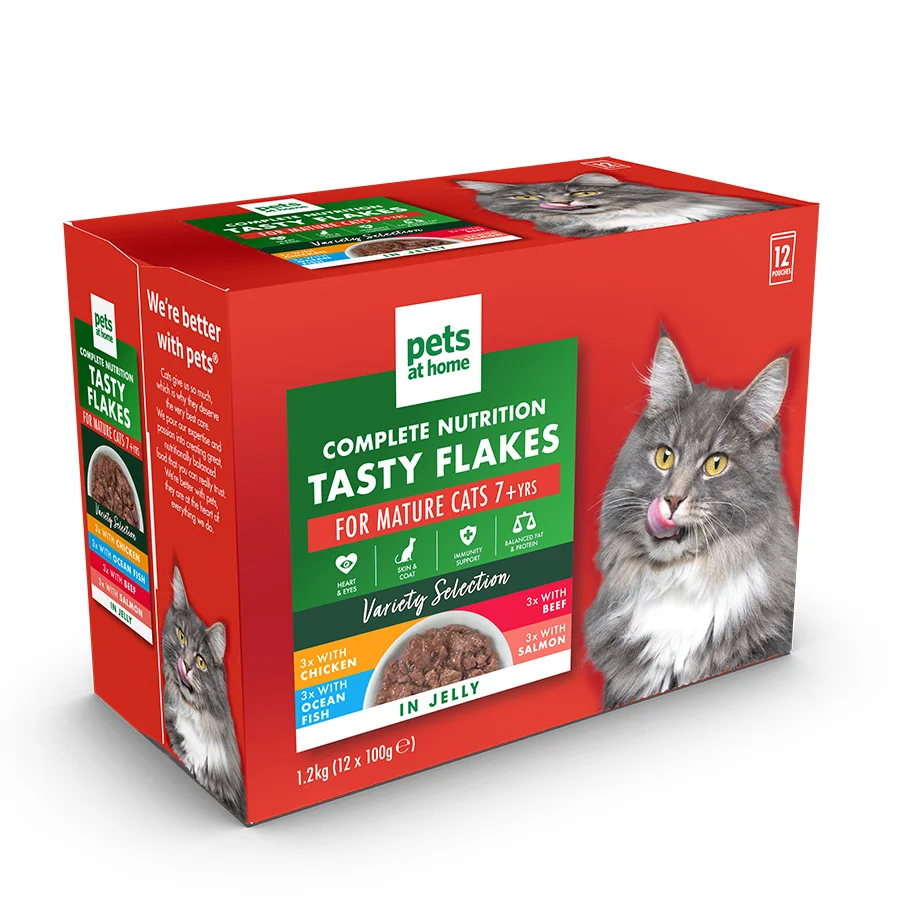 Fast Pets at Home Tasty Flakes Wet Mature Cat Food In Jelly 12x100g Specialty
