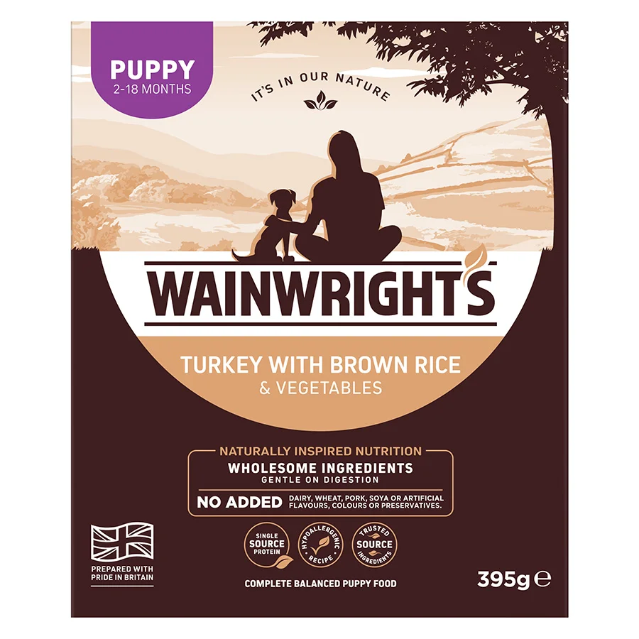Eco-Friendly Wainwright x27 s Puppy Wet Dog Food Turkey with Brown Rice 12x395g User-Friendly