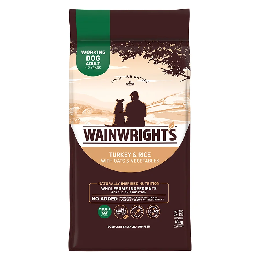 Authentic Wainwright x27 s Working Adult Dry Dog Food Turkey with Rice 18kg Comfortable