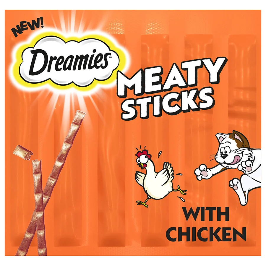 Refined Dreamies Adult Cat Meaty Sticks Treats with Chicken 30g Green