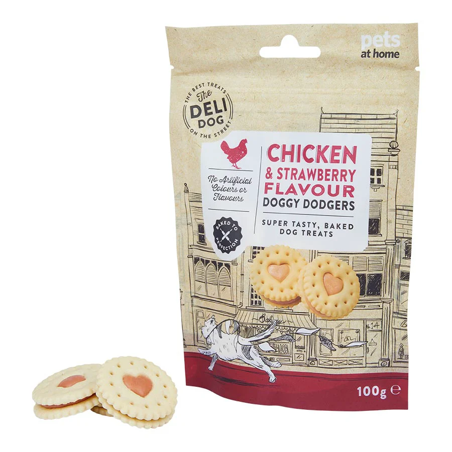 Outstanding The Deli Dog Chicken Strawberry Flavour Doggy Dodgers Dog Treats 100g Pure