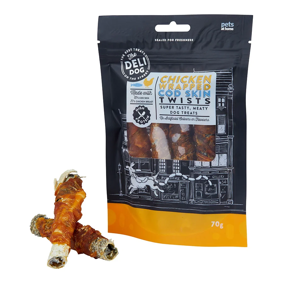 Authentic The Deli Dog Chicken Wrapped Cod Skin Twists 70g High-End