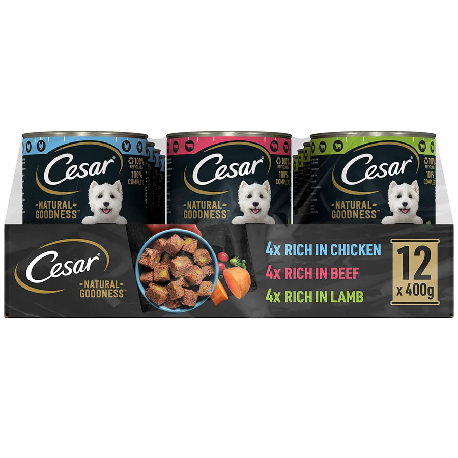 User-Friendly Cesar Natural Goodness Grain Wet Dog Food Tin Mixed in Loaf 12x400g Clean