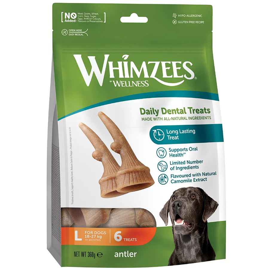Smart Whimzees Daily Dental Antlers For Large Dogs 6 Pack 360g Enhanced