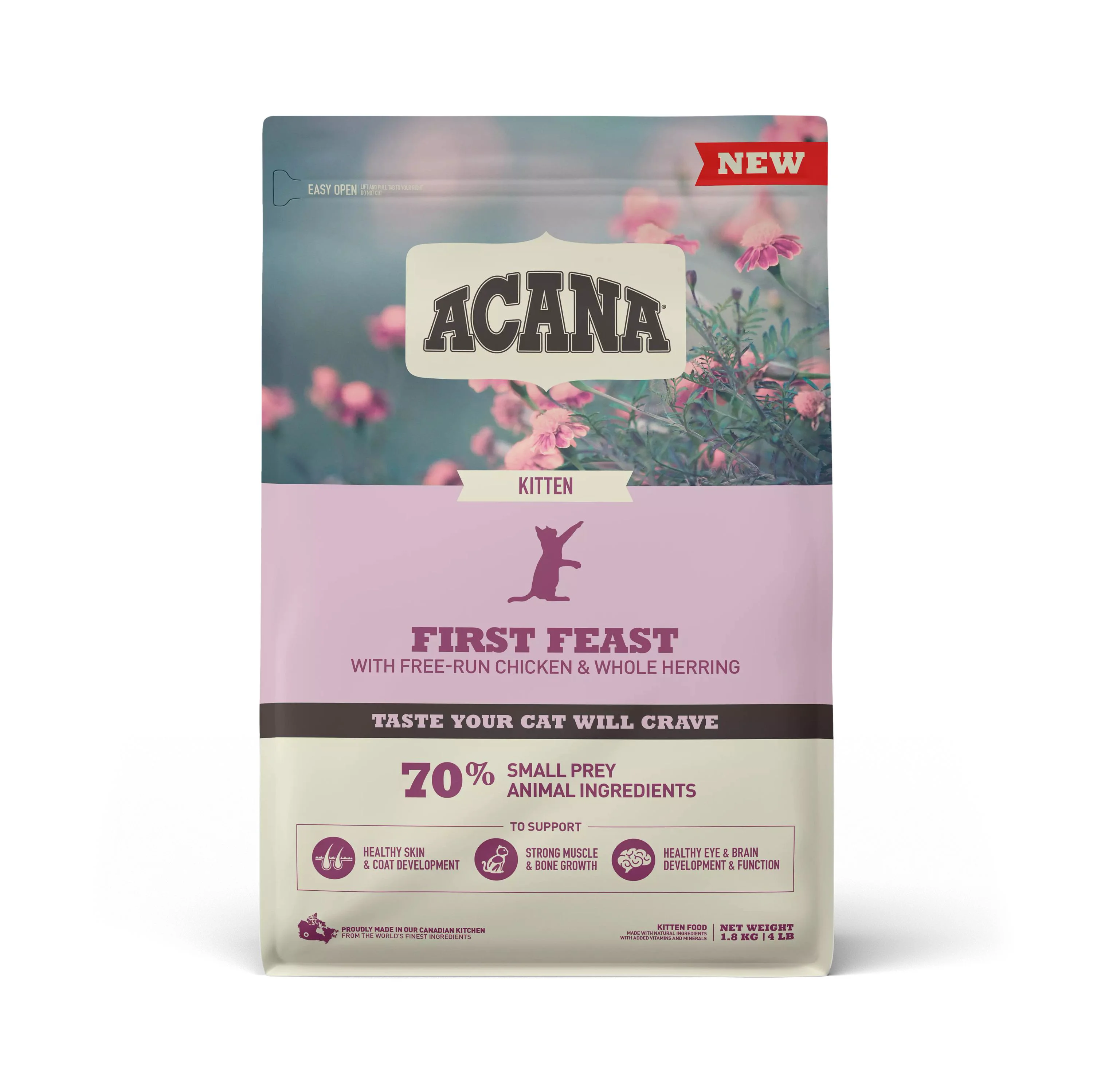 User-Friendly ACANA First Feast Kitten Dry Food with Chicken Whole Herring 1.8kg Reusable