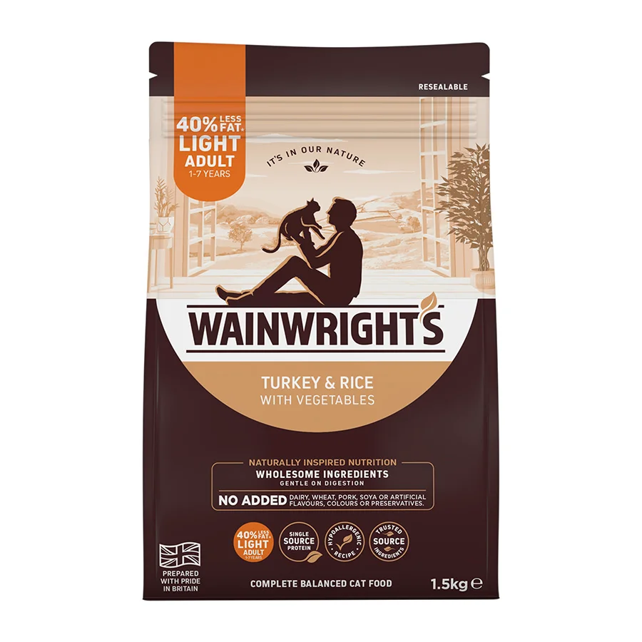 Elegant Wainwright x27 s Light Adult Dry Cat Food Turkey Rice with Veg 1.5kg Superior